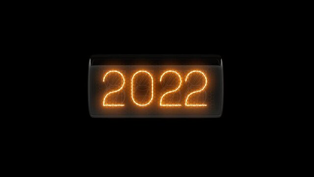 2022 opener. 2022 reveal. Two thousand twenty-two. Nixie tube indicator. Gas discharge indicators and lamps. 3D. 3D Rendering
