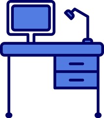 Office Desk Filled Linear Vector Icon Design