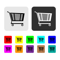 Trolley on wheels for shopping, icon in different colors on a white background. 