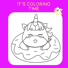 Unicorn coloring worksheet page. Coloring worksheet for preschool. Isolated outline for coloring book. Black and white image for coloring. Vector illustration.