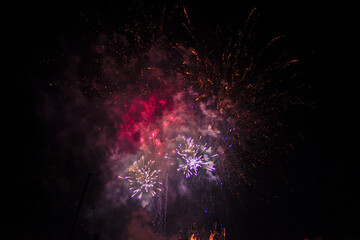 Colorful fireworks exploding in the night sky 