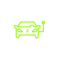 Vector car icon in thin line style. Hybrid Vehicles logo. Green logotype. Eco friendly auto or electric vehicle concept on white background.