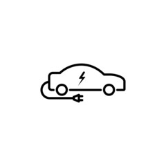 thin line electric car icon on white background