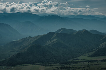 View of the mountains in the Republic of Altai from the observation deck in Tyungur