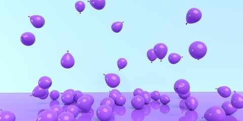 Scattered balloons on a colored background - 3D render