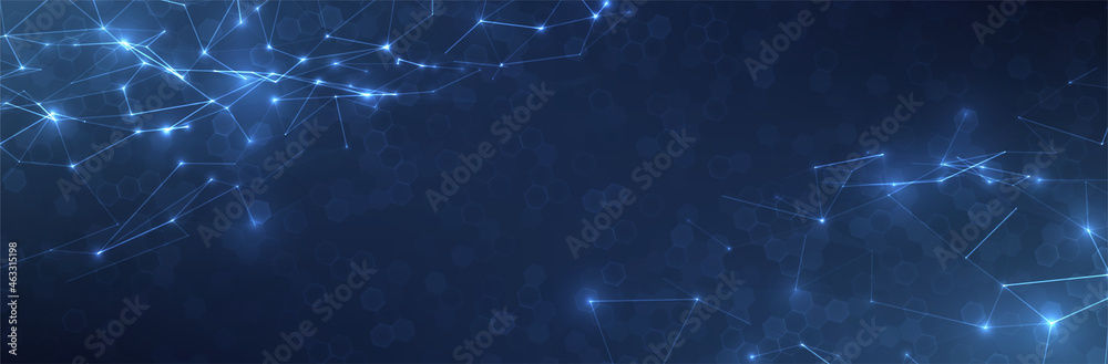 Wall mural futuristic hexagon background. blue hexagonal pattern. modern vector illustration