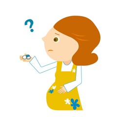 薬を飲むか悩む妊婦のイラスト
