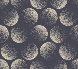 Circles Stippled Seamless Pattern Aesthetic Vector Abstract Background. Hand Drawn Tileable Geometric Texture Dotted Round Grunge Repetitive Wallpaper. Halftone Retro Colors Art Illustration - 463316304