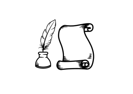 paper scroll and feather