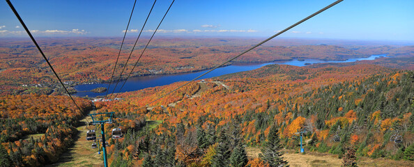 Aerial view of Mont Tremblant Lake with autumn color leaf, Quebec, Canada