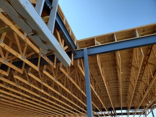 steel and wood building under construction