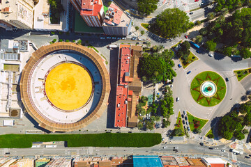 Aerial view of Plaza de toros de La Malagueta in Malaga city, Spain