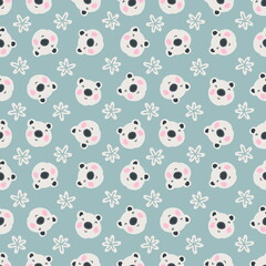 Seamless winter pattern with polar bears and snowflakes. Perfect for T-shirt, textile and prints. Hand drawn illustration for decor and design.