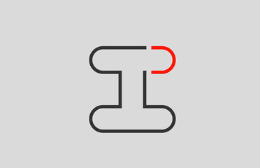 black red grey letter I alphabet logo design icon for company