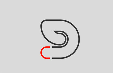 black red grey letter D alphabet logo design icon for company