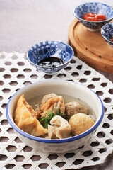 Bakso Malang is Meatball Typically from Malang, East Java Indonesia. Usually Served with Various Side Dish like Bakwan, Bakso Goreng, Tofu