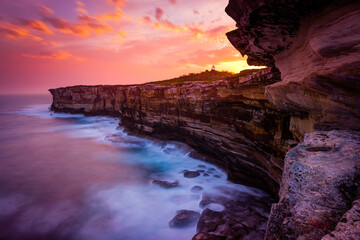 Cliffy Coastline and Cape Baily Lighthouse in Kamay Botany Bay National Park
