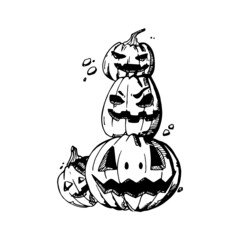 Pile of Pumpkins Jack o Lantern Halloween Line Art Silhouette Design Element Art SVG EPS Logo PNG Vector Clipart Cutting Cut Cricut