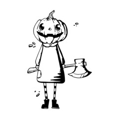 Pumpkin Head #2 Halloween Monster Line Art Silhouette Design Element Art SVG EPS Logo PNG Vector Clipart Cutting Cut Cricut