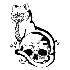 Witches Cat Black Skull Creepy Demon Haunted Halloween Line Art Silhouette Design Element Art SVG EPS Logo PNG Vector Clipart Cutting Cut Cricut