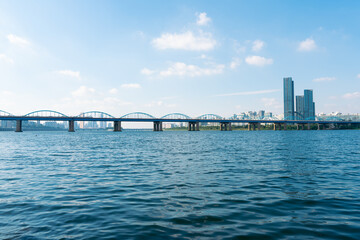 Fototapeta premium Dongjak Bridge and Banpo Han river park in Seoul, Korea