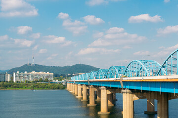 Dongjak Bridge and Han river park in Seoul, Korea