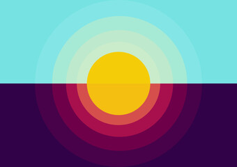 sunrise and sunset illustration, sunrise with bright blue sky color and sunset with beautiful orange and purple blend sky, with conceptual design