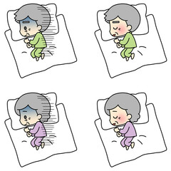 The person lying down (depression, sleep). senior citizen.