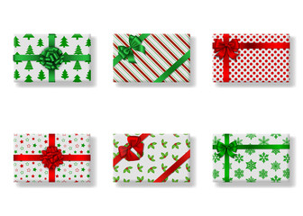 set of isolated rectangular christmas gift boxes .Top view