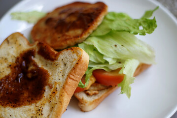 Homemade burger with salad and fresh tomato