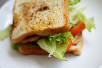 Homemade burger with salad and fresh tomato
