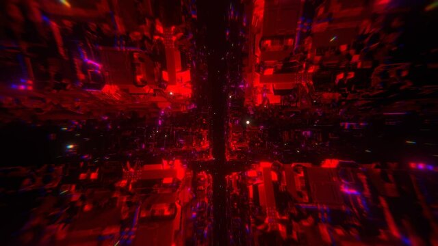 サイバー空間 トンネル 機械 宇宙 Sci-fi 赤 レンズ歪み [ループ対応] [別Verあり]