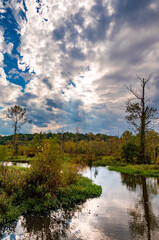 Fototapeta premium autumn landscape with river and clouds
