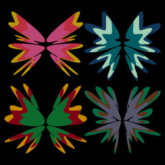 A set of four abstract wings in different bright colors.