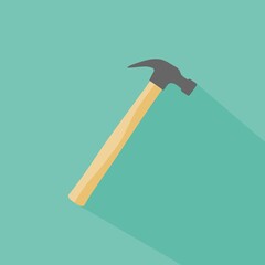 Hammer icon with long shadow. Flat design style. Modern flat icon in stylish colors. Web site page and mobile app design element.