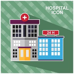 Hospital Flat Colored Icon. Hospital building flat icon with long shadow. hospital illustration.