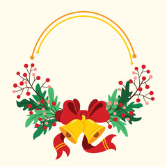 Naklejka premium The Bouquet Frame with Bell, Bow Ribbon and Copy Space for the Christmas Wallpaper.