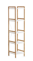 Empty wooden bookcase on white background