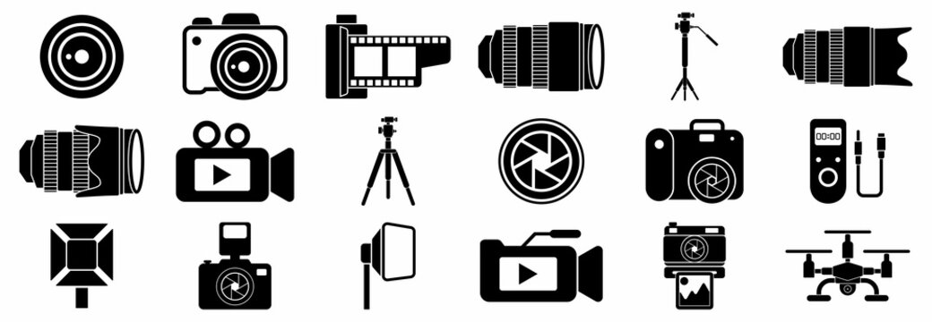 photography equiment icon set, photography equipment vector set