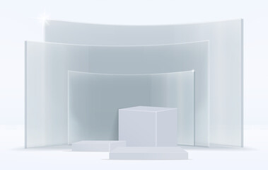 Concept vector 3D shape product display presentation square podium  white with shadow for cosmetic product together with  Transparent backdrop modern minimal