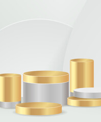 Minimal scene with gold podium and abstract white