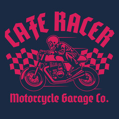Fototapeta na wymiar Cafe racer skull motorcycle shirt design