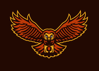 Obraz premium Red owl mascot spreading the wings