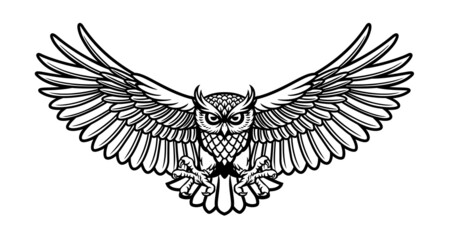 Owl Mascot drawing in Tattoo style