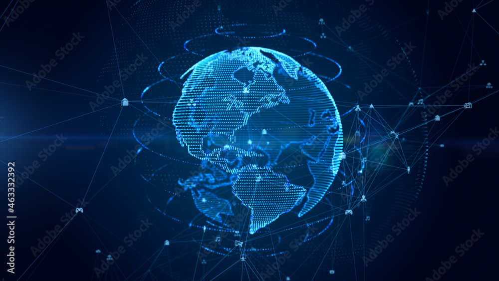 Poster digital earth rotating, global network connection technology digital abstract background.3d renderin