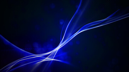 Digital particle wave and light blue and black color abstract background, 3d rendering