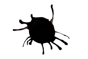 Detailed black ink splash,brush stroke,black ink blot isolated on white background.  
