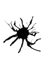 Black ink splash,brush stroke, blot isolated on white background.