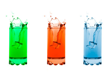 A set of three different summer drink coloured highlights and isolated against a white background.