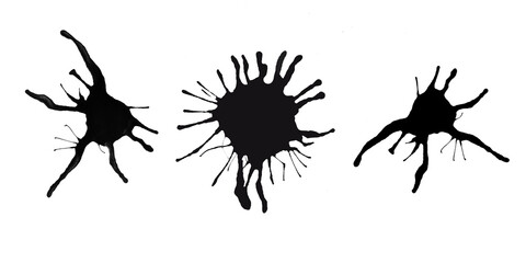 A set of black ink splash,brush stroke,black ink blot isolated on white background.